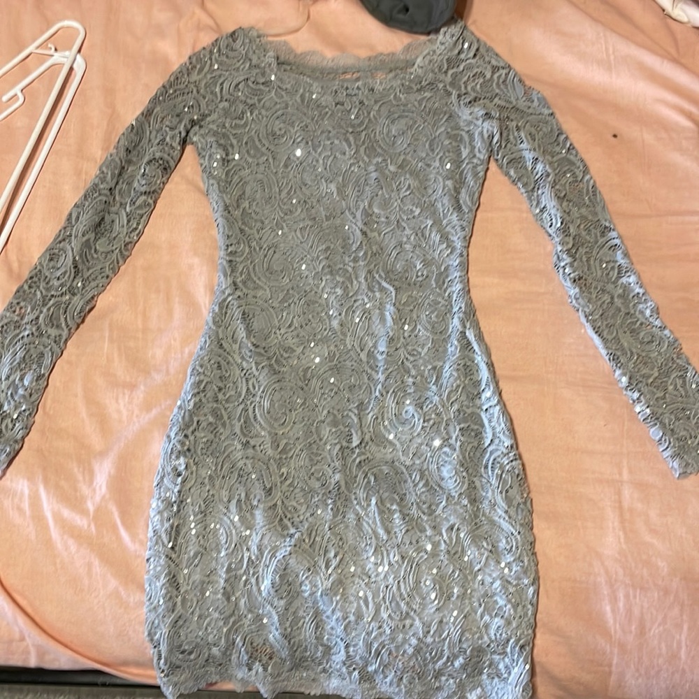 Gray glitter dress, long sleeve